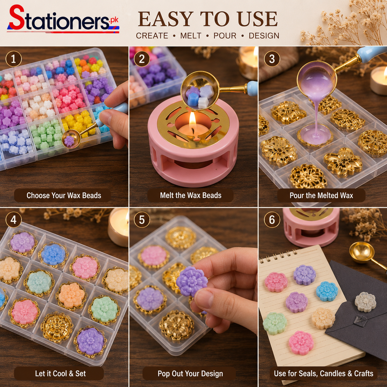 DIY Candle Making Starter Kit | Wax Melting Spoon, Mini Wax Furnace, Decorative Metal Candle Molds & Color Wax Beads Set | Complete Candle Craft Kit