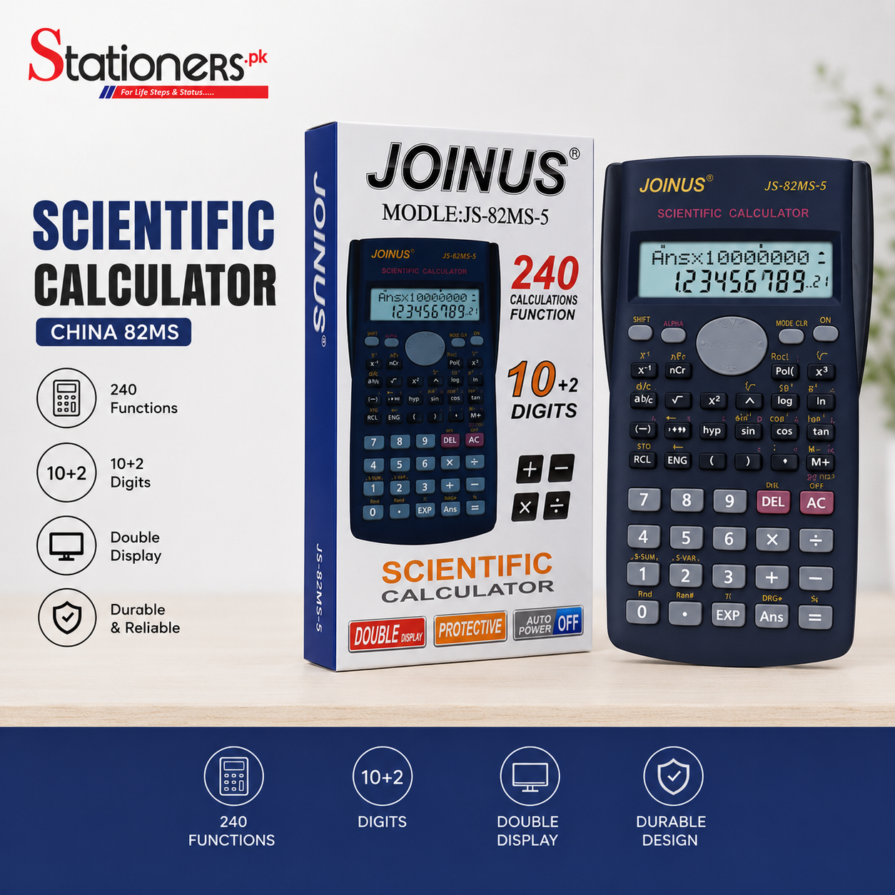 Calculator Scientific China 82MS | 240 Functions Scientific Calculator | 2-Line Display | School, College & Engineering Calculator