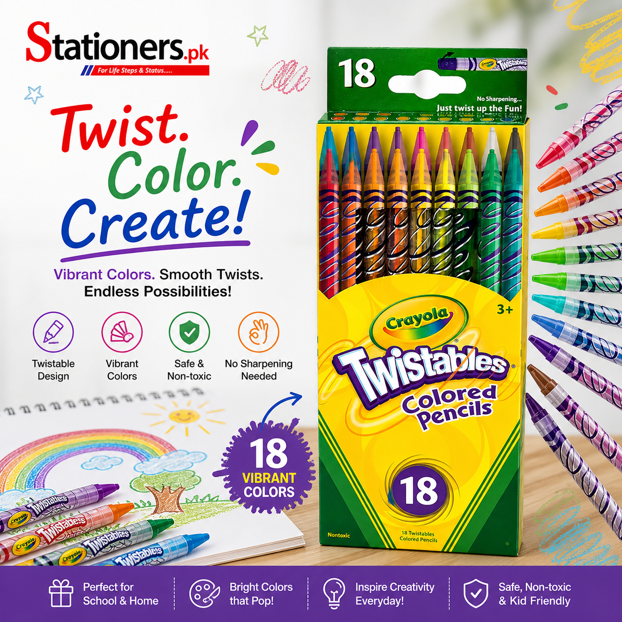 Crayola Twistables Color Pencils Assorted Colors Set Of 18 687418