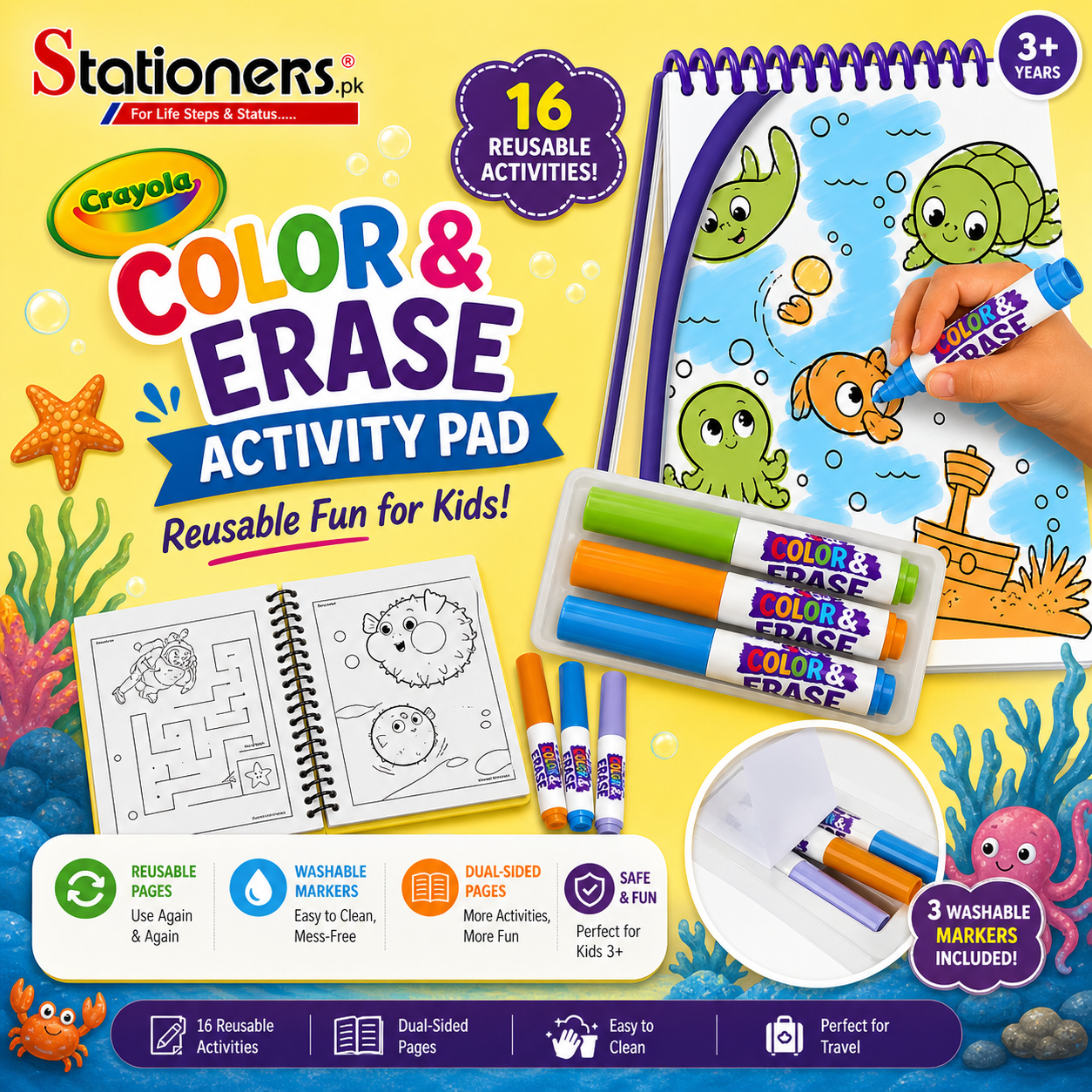 Crayola Under the Sea Color and Erase Reusable Activity Pad with Markers 811489
