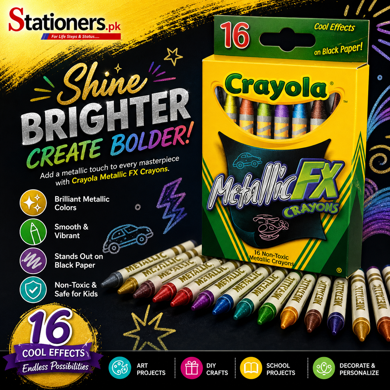Crayola Metallic Color FX Crayons Pack of 16 528816