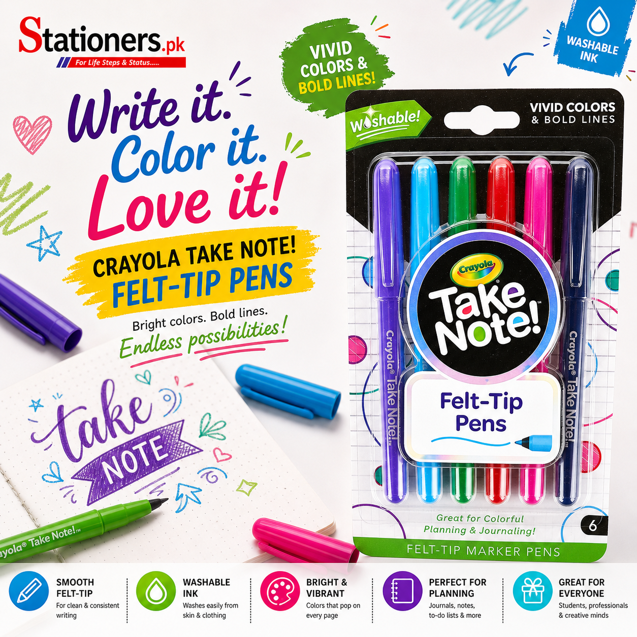 Crayola Take Note Washable Felt Tip Pens