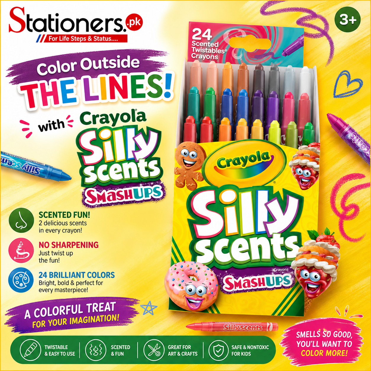 Crayola Silly Scents Smash-Ups Mini Twistables Crayons Pack of 24 523470