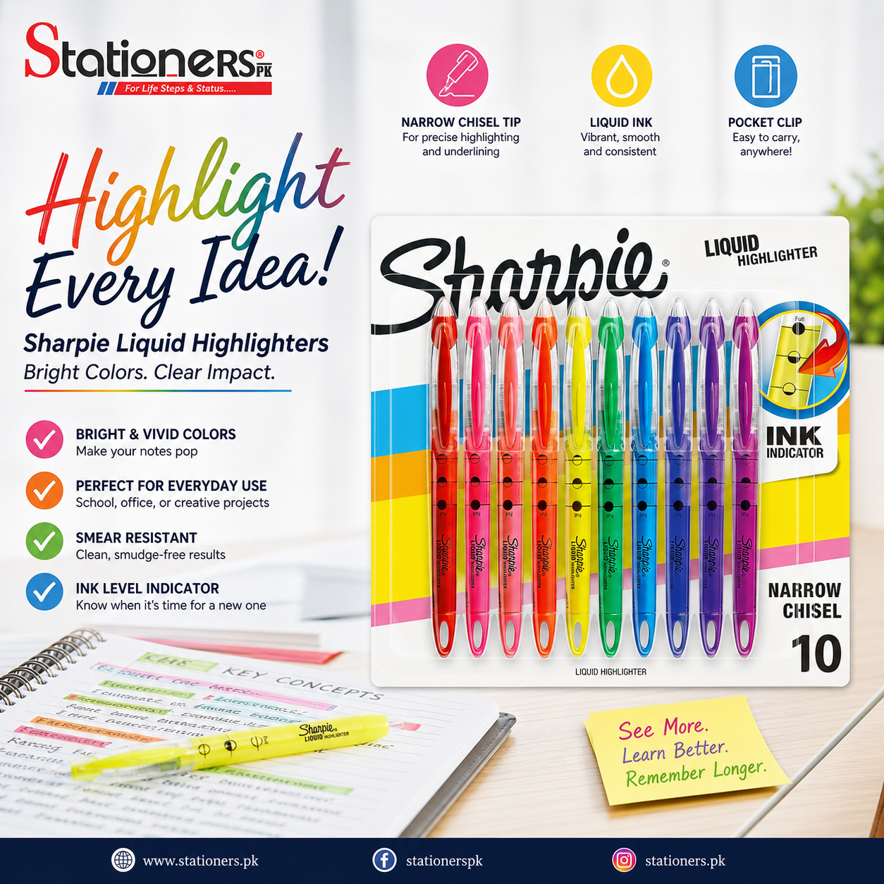 Sharpie Liquid Chisel Tip Highlighters Pack of 10