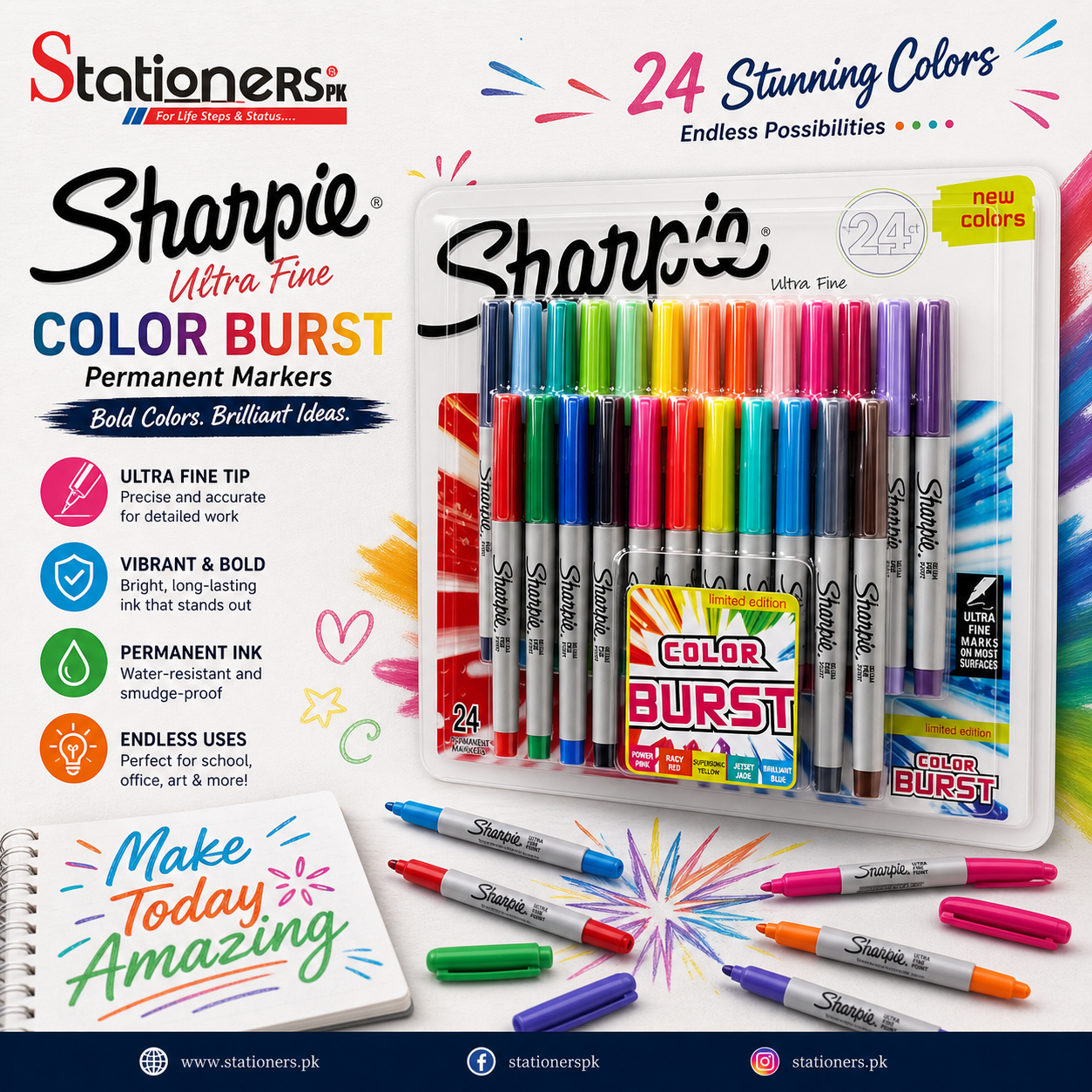 Sharpie Color Burst Ultra Fine Markers Pack of 24 1949558