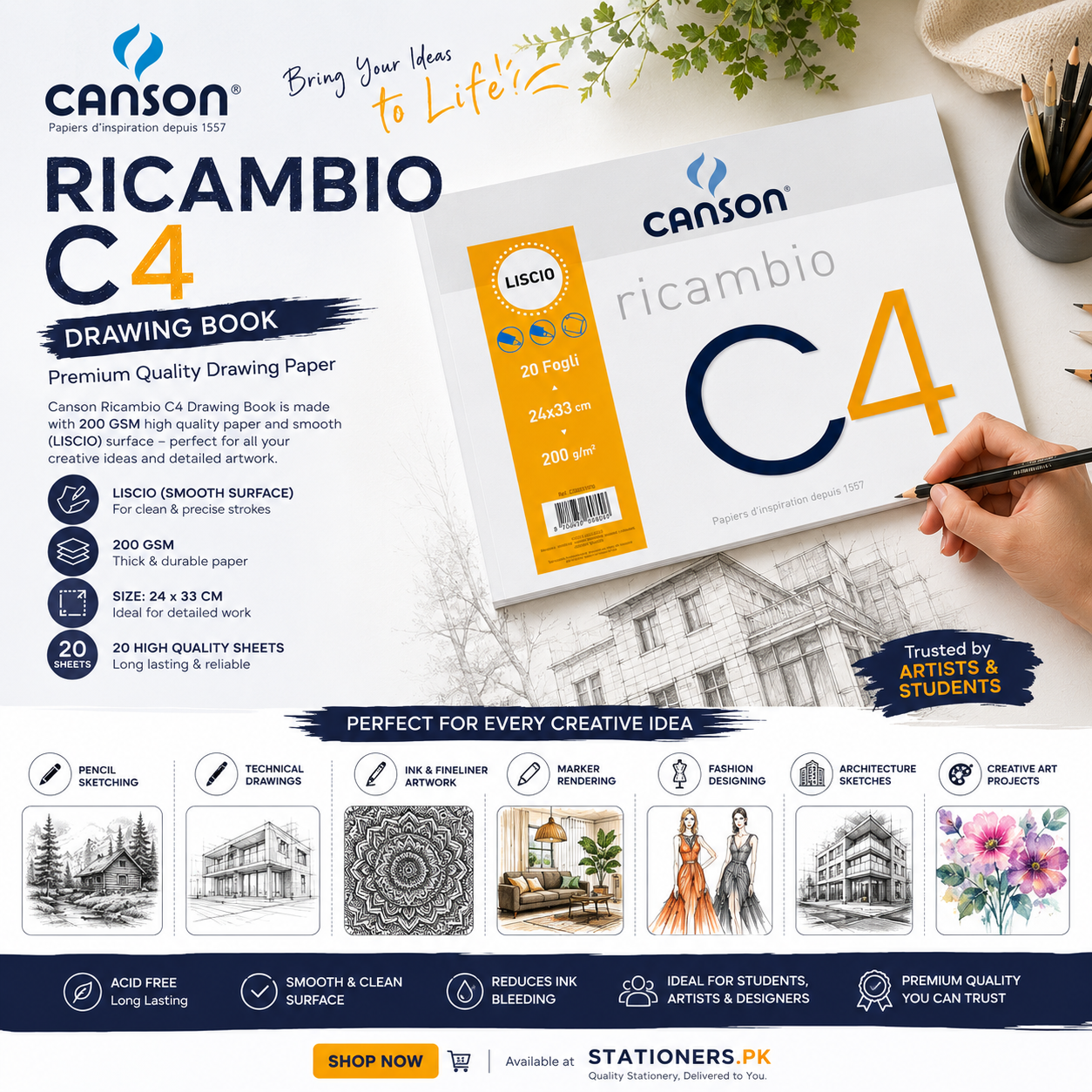 Canson Calligraphy Spiral Pad 9 x 13 inches 20 Sheets 200gsm