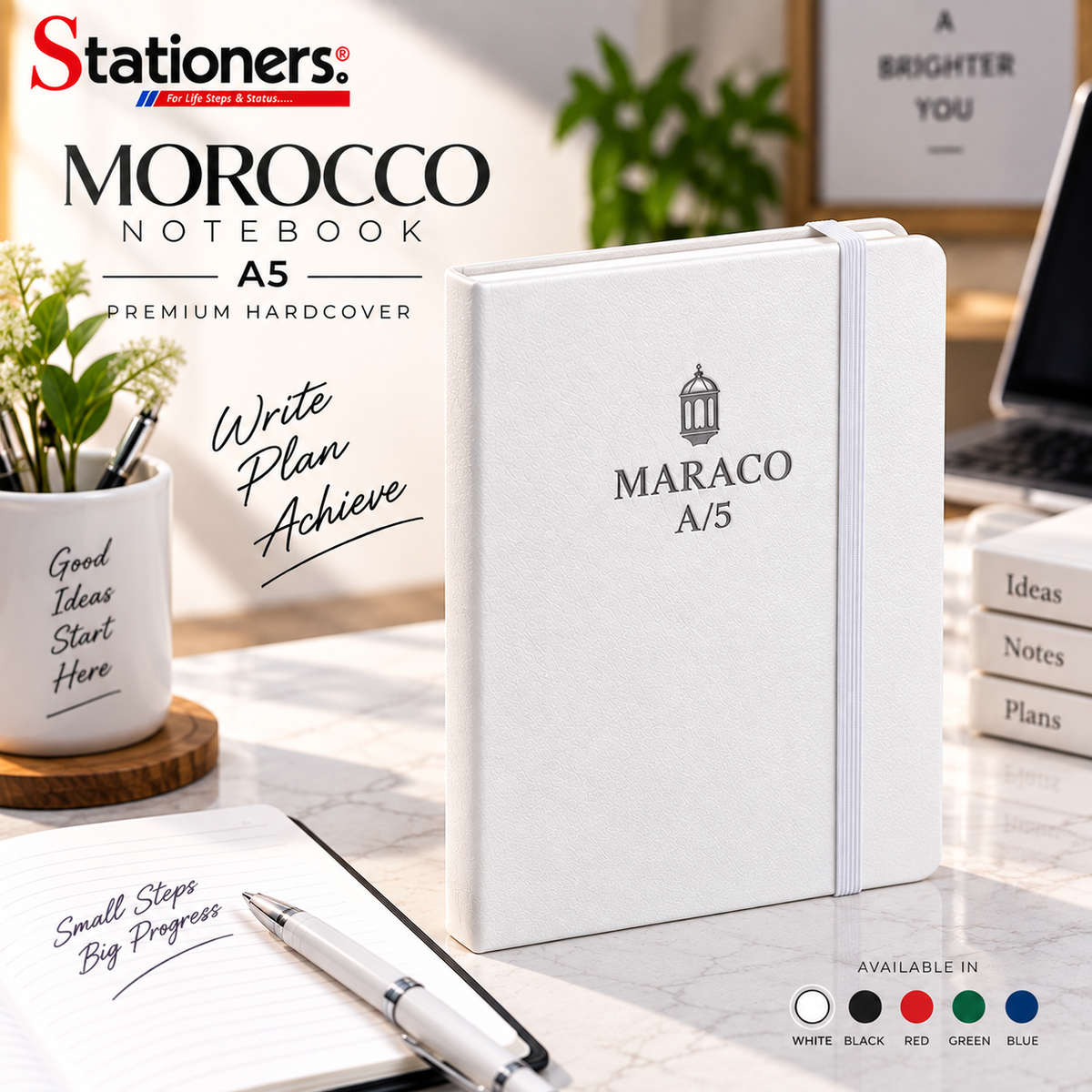 Morocco Notebook A5 – Premium Hardcover | Black, White, Red, Green & Blue