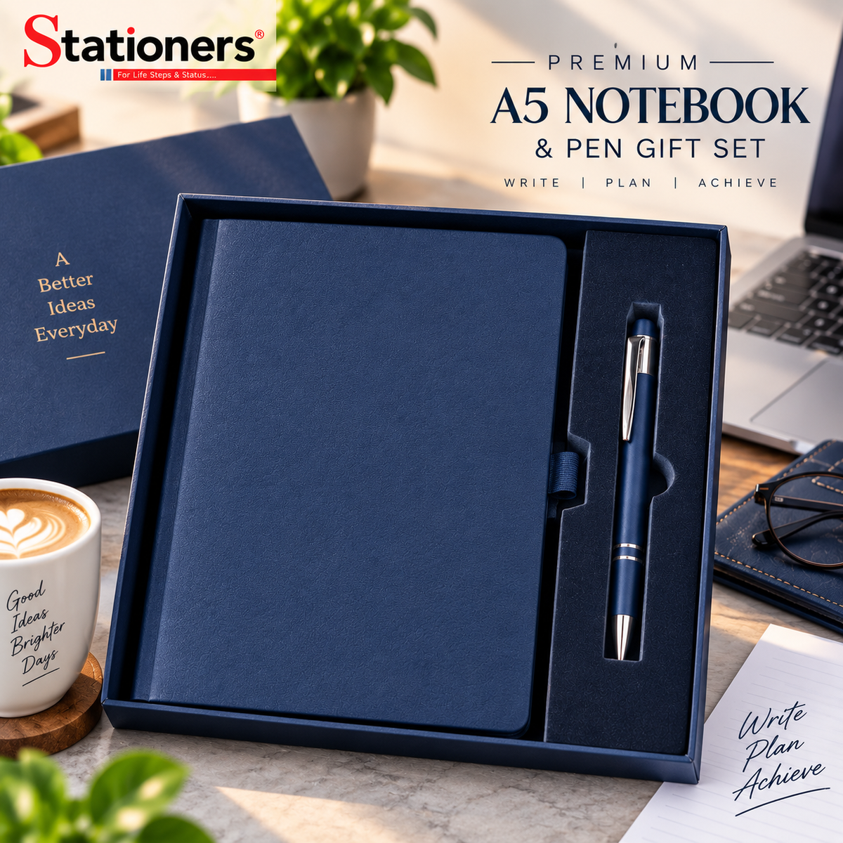 Premium A5 Notebook & Pen Gift Set – Elegant Hardcover Journal | Black & Blue