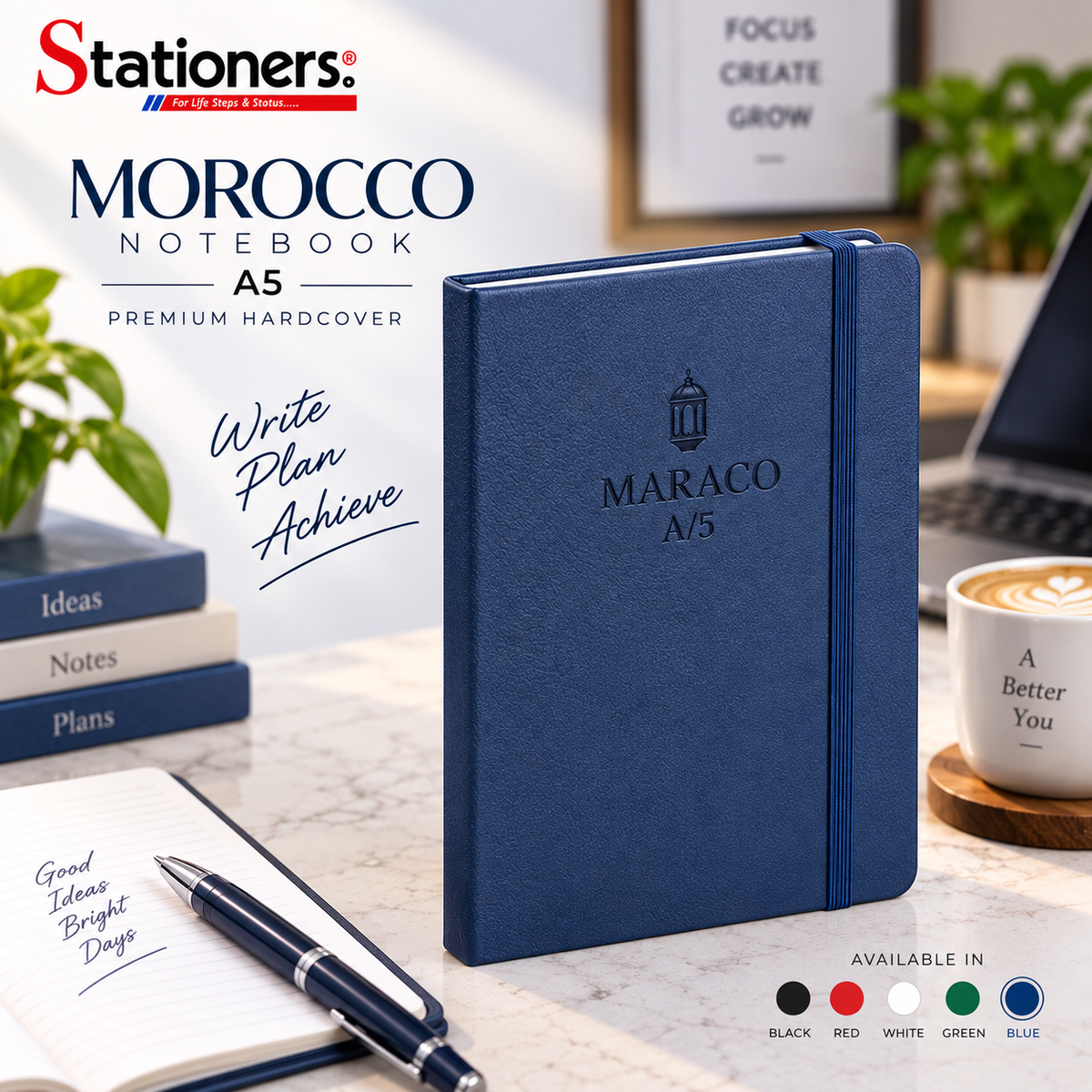 Morocco Notebook A5 – Premium Hardcover | Black, White, Red, Green & Blue