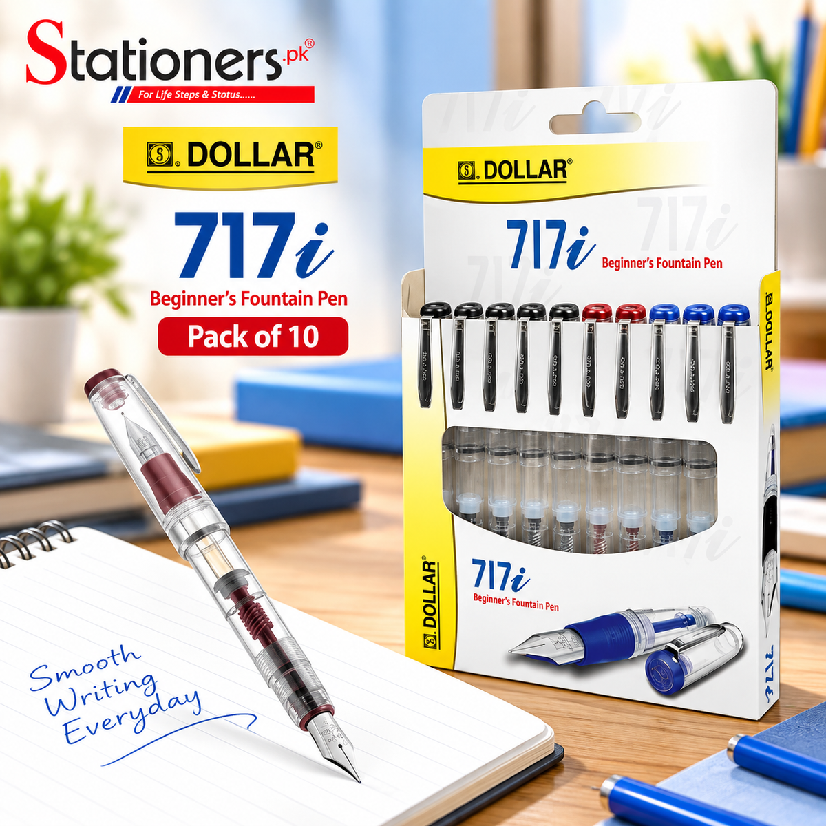 Dollar 717i Transparent Fountain Pen Pack of 10