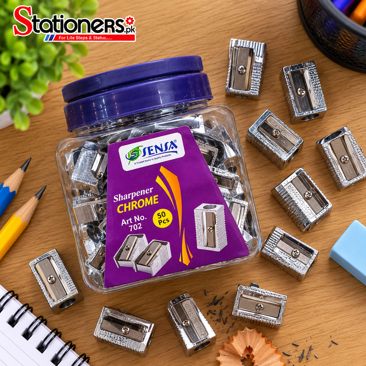 Sensa Sharpener Silver Chrome 702 & Key 703 – Jar Pack of 50 Pcs