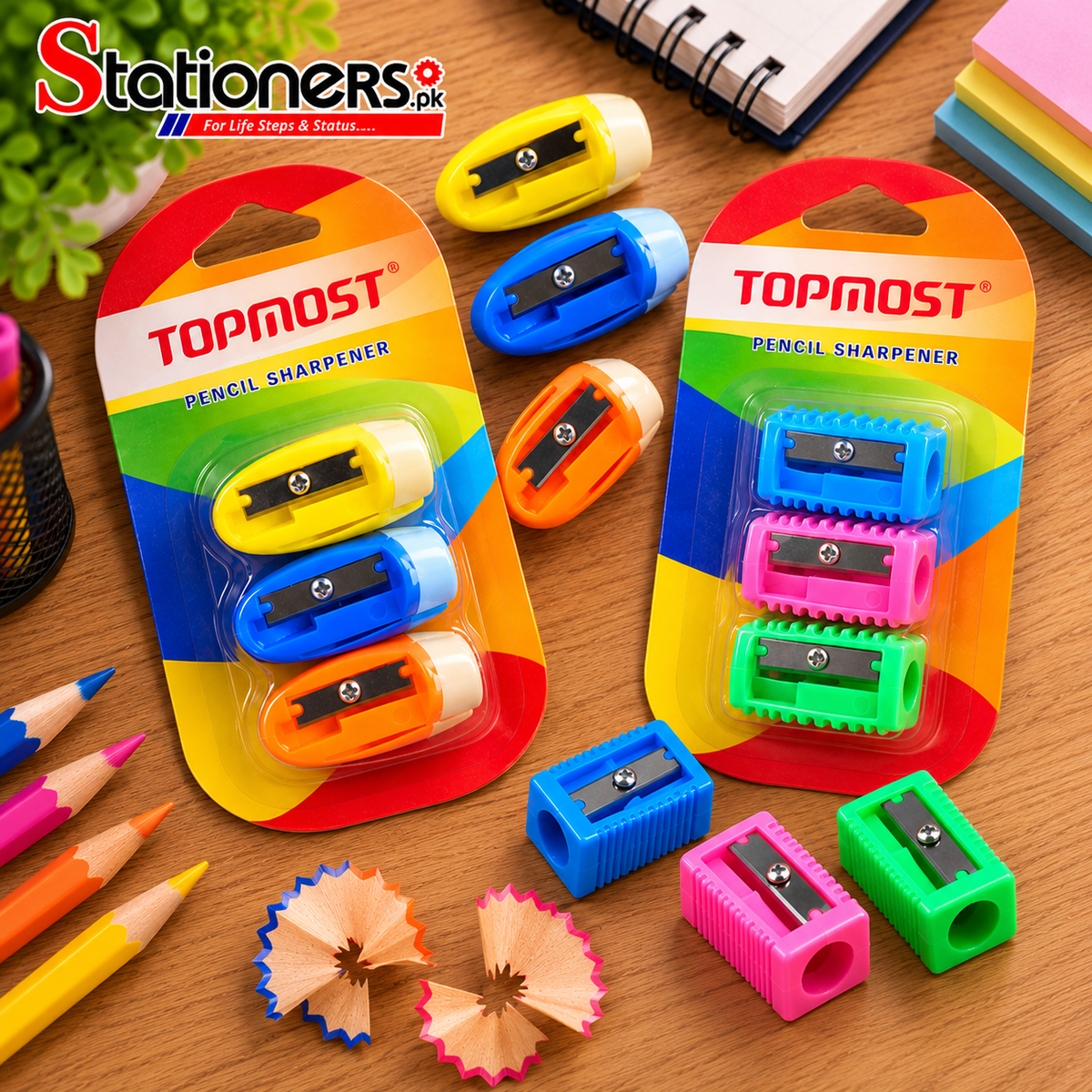Topmost Single Hole Pencil Sharpener Set – Pack of 3, Assorted Colours