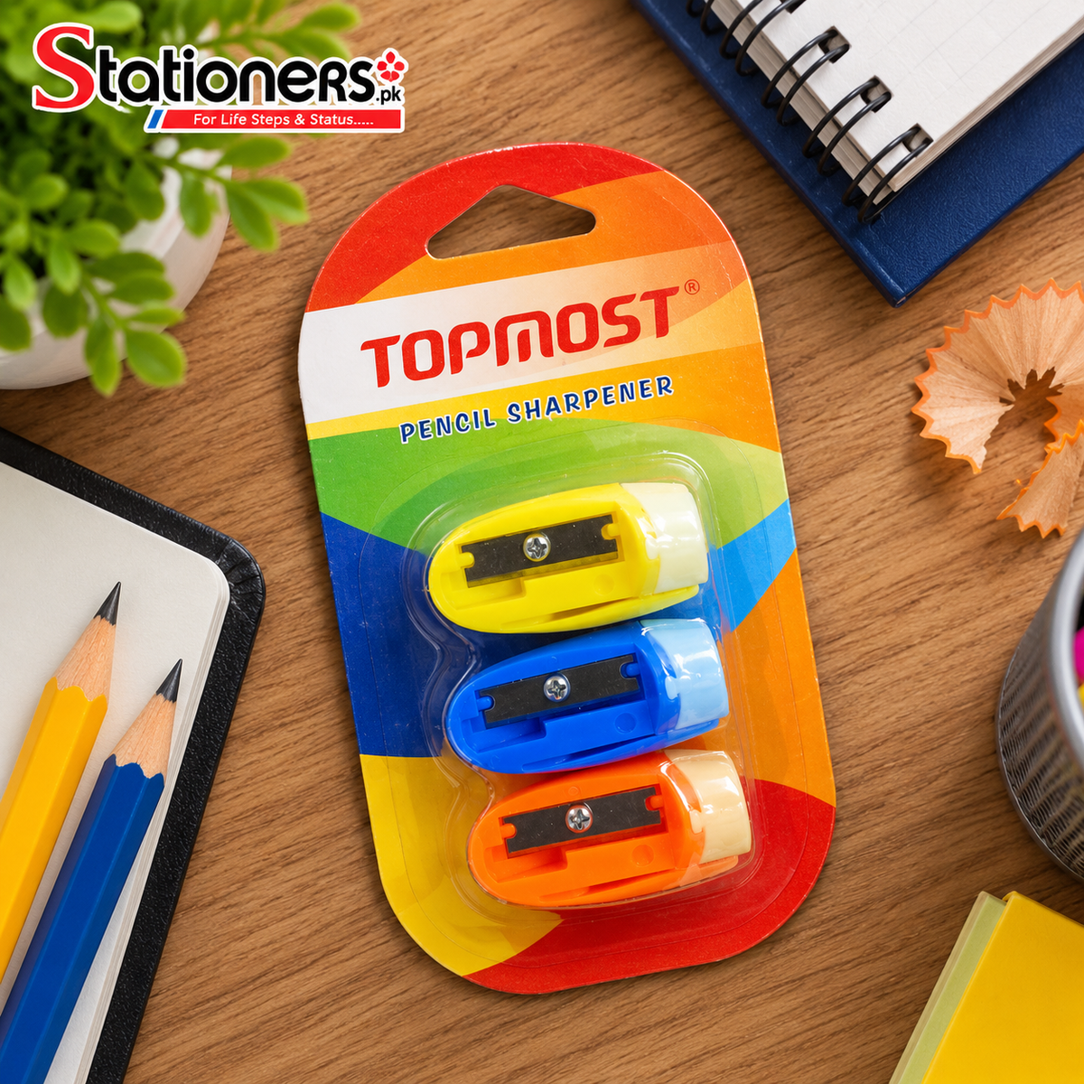 Topmost Single Hole Pencil Sharpener Set – Pack of 3, Assorted Colours