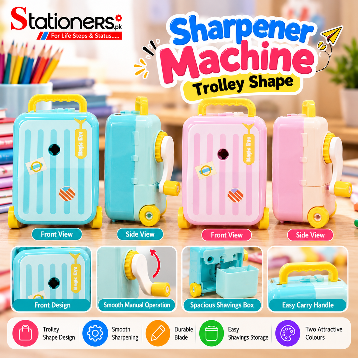 Sharpener Machine – Trolley Shape | Manual Pencil Sharpener