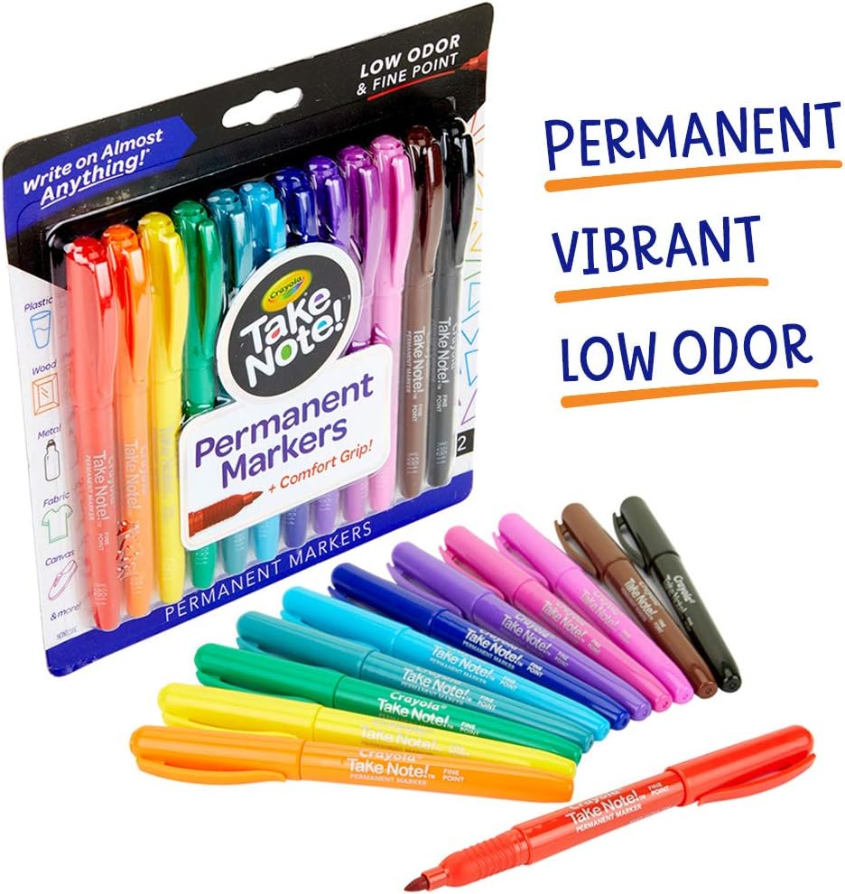 Crayola Take Note Fine Tip Permanent Markers Pack of 12 586539