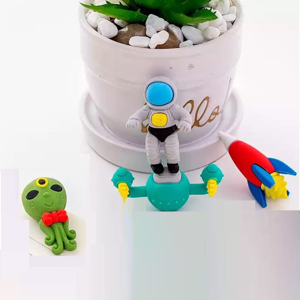 Cute Cartoon Alien Spaceship Erasers for Kids 4Pcs Set