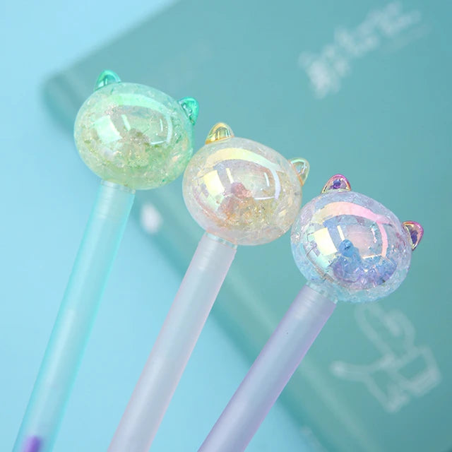 Cute Crystal Cat Rainbow Colors Glitter Gel Pen