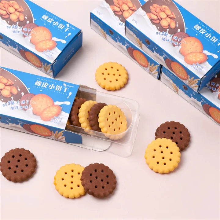 Cute Little Cookie Pencil Erasers for Kids Set of 6
