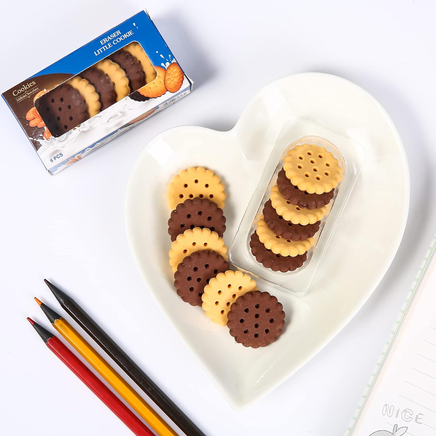 Cute Little Cookie Pencil Erasers for Kids Set of 6
