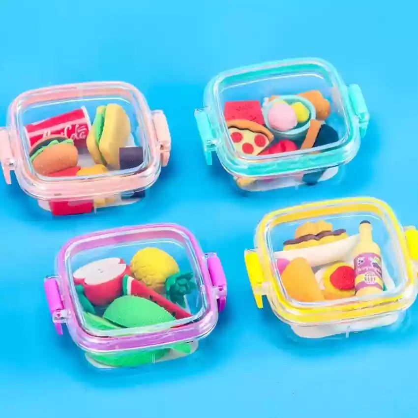 Cute Small Food Tiffin Lunch Box Fancy Erasers for Kids