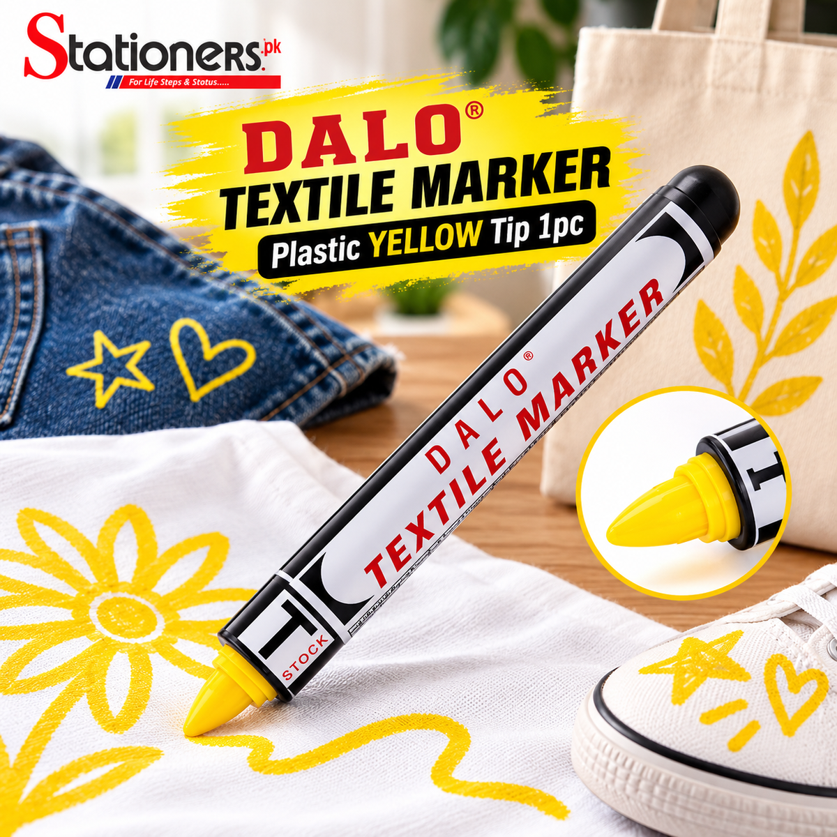 Dalo Textile Marker Plastic YELLOW Tip 1pc