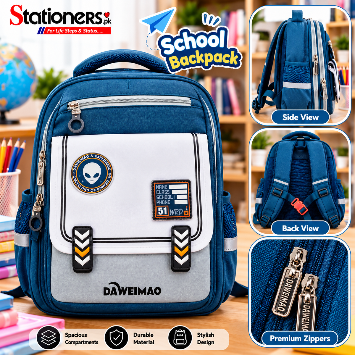 DAWEIMAO School Backpack – Black & Red with White Front Pocket