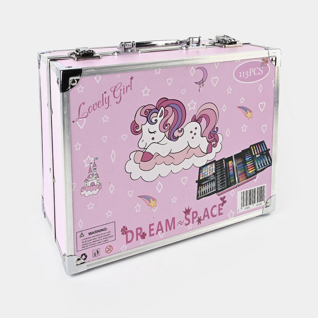 Moon Rocket 113pcs Art Kit – Space Theme Coloring & Drawing Set (Blue & Pink)