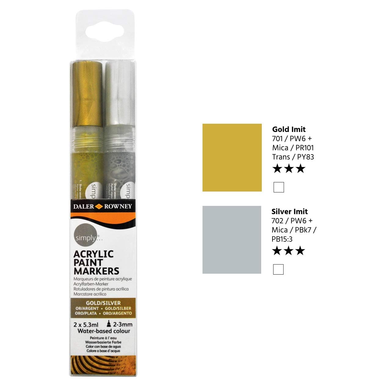 Daler Rowney Simply Acrylic Paint Marker Gold & Silver Set of 2 Pcs