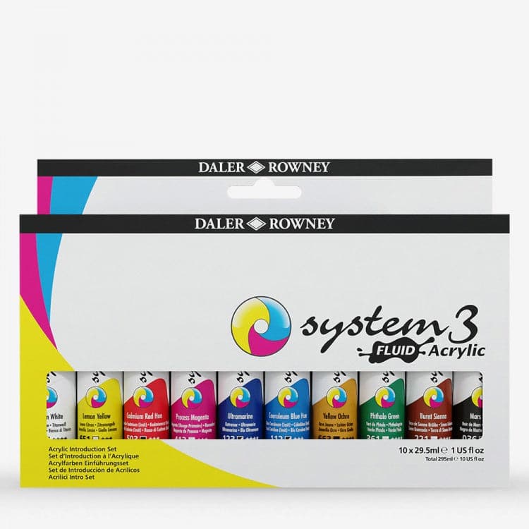 Daler Rowney System 3 Fluid Acrylic Paints 29.5ml Set of 10