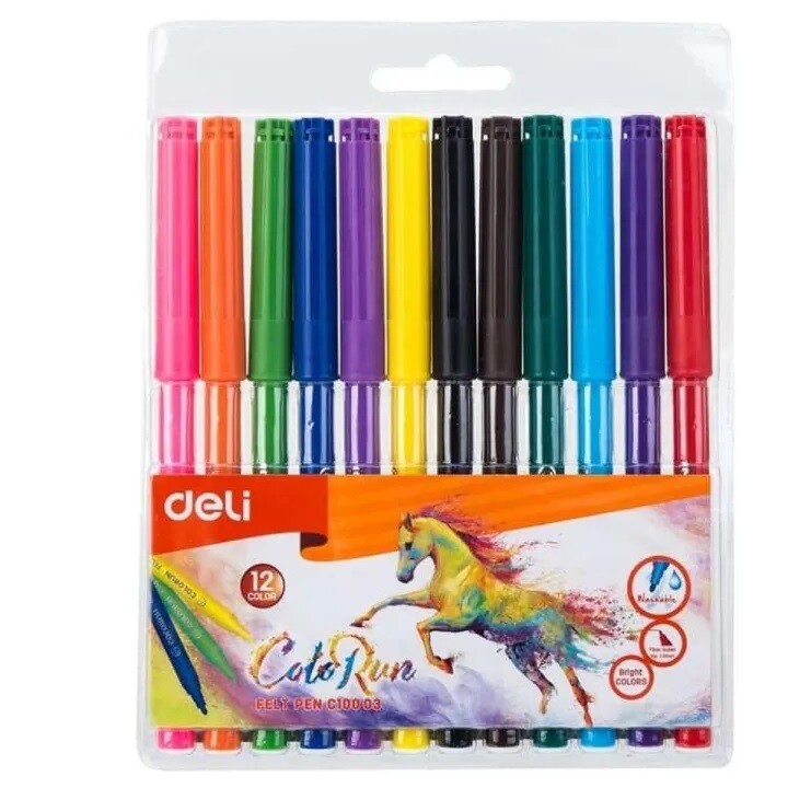Deli Felt Pen Set of 12 Colors EC10003