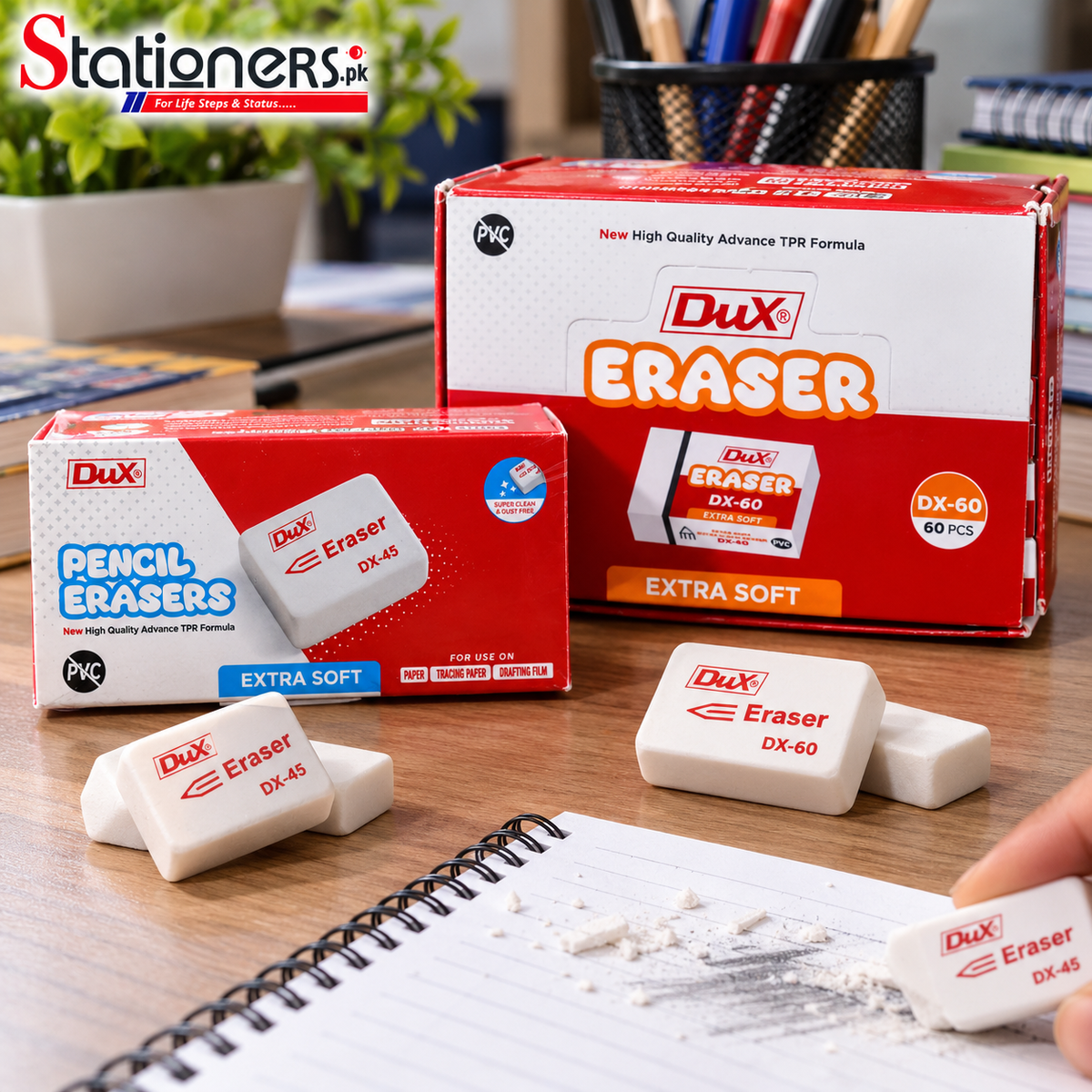 Dux Extra Soft Pencil Eraser DX-45 & DX-60 – Dust-Free Erasers, Pack of 45 Pcs & 60 Pcs