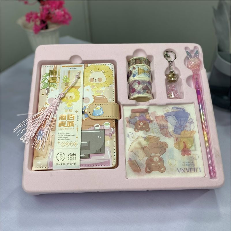 Pearl Box Stationery Gift Set – Cute Floral-Themed Notebook, Bookmark, and Dried Flower Bouquet for Girls