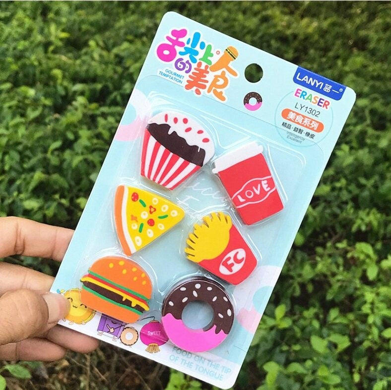 Fast Food Eraser Design 6pcs Pack