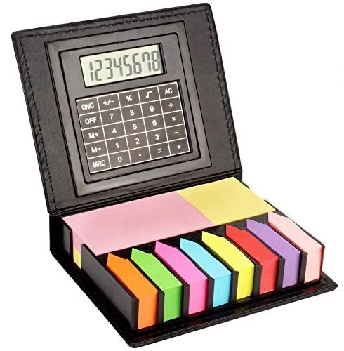 Faux Leather Sticky Note Memo Pad Case with Calculator