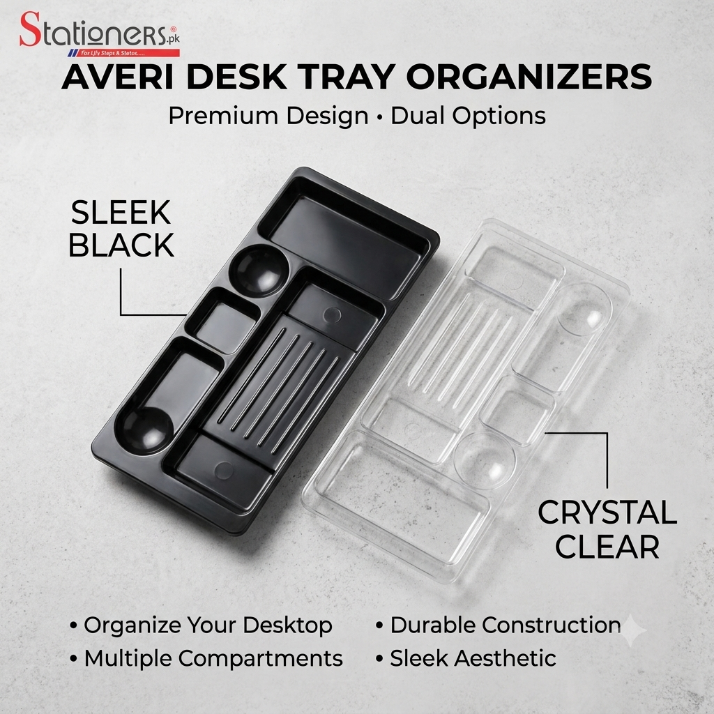 Averi Desk Tray Organizer, Multi-Compartment Storage (Black & Clear Options)