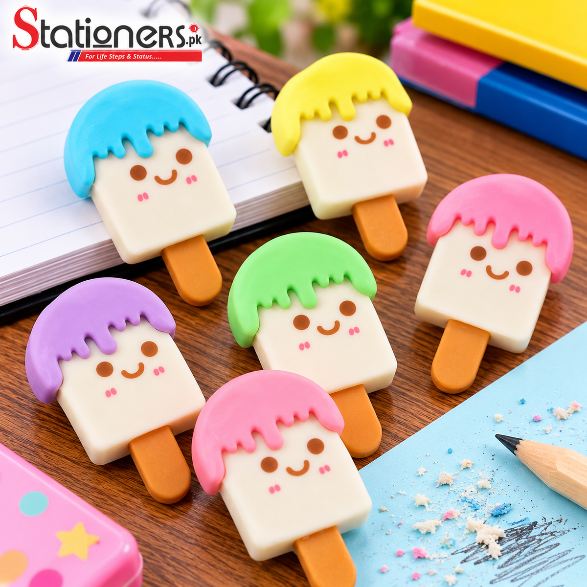 Ice Cream Shape Eraser 1 Pc – Cute Popsicle Design Pencil Eraser for Kids
