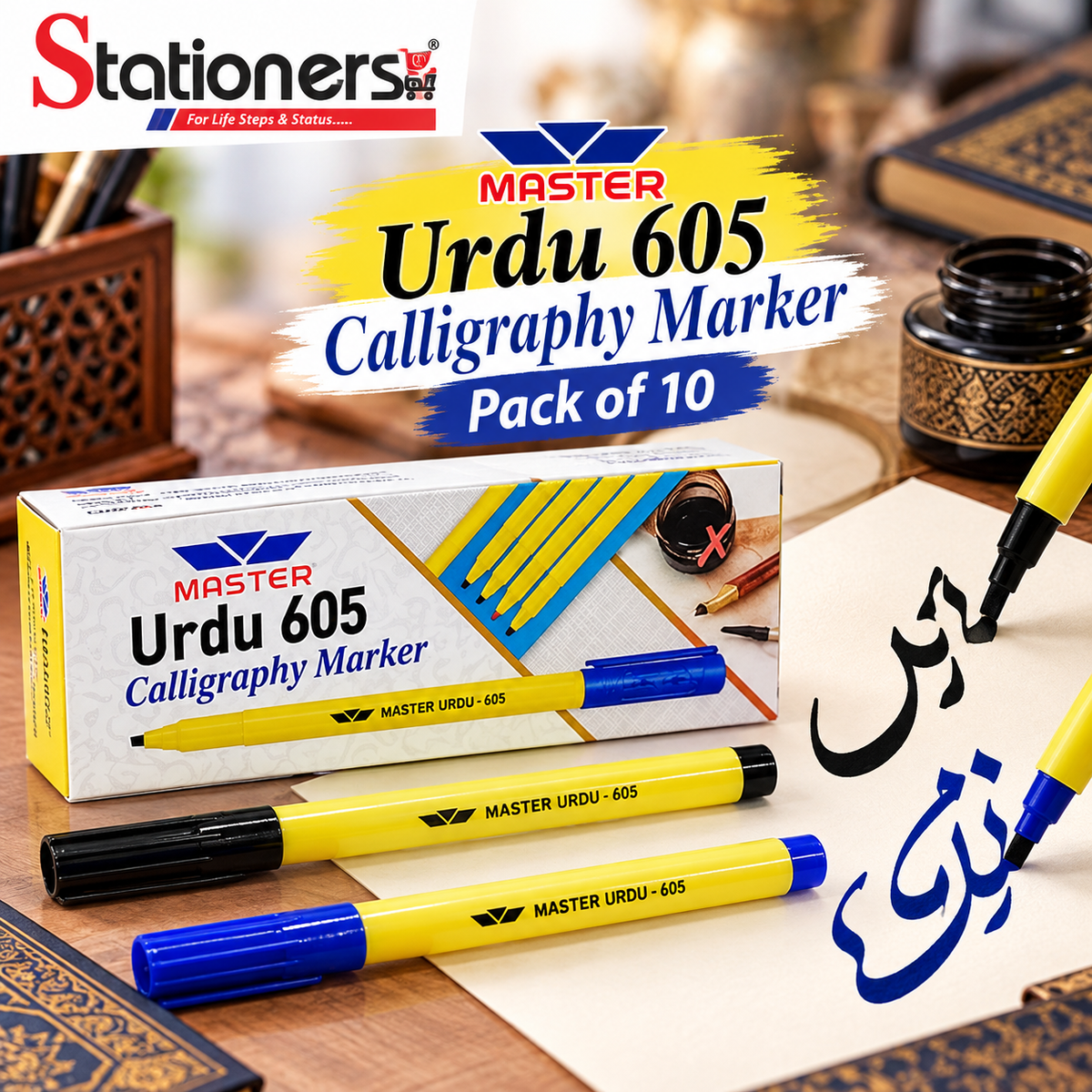 Master Urdu 605 Calligraphy Marker Pack of 10 Blue Black