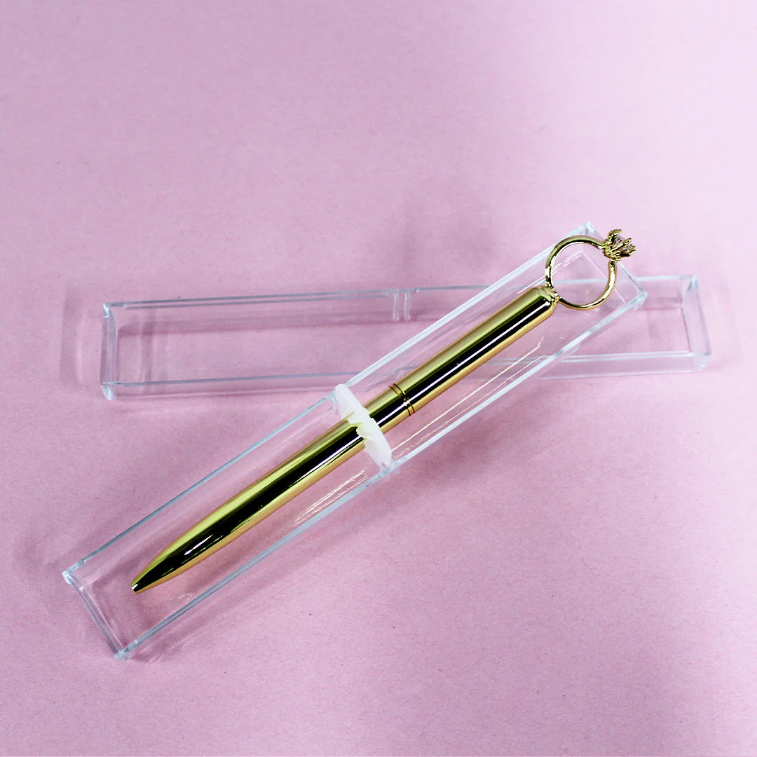 Metal Golden Ball Pen with Ring on Top