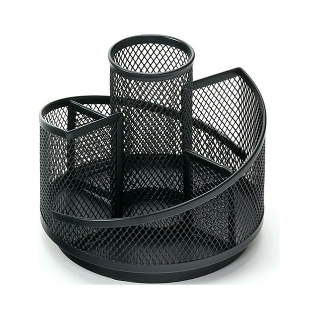 Metal Mesh 360-Degree Rotating Desk Organizers With 5 Compartments