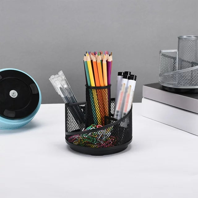 Metal Mesh 360-Degree Rotating Desk Organizers With 5 Compartments