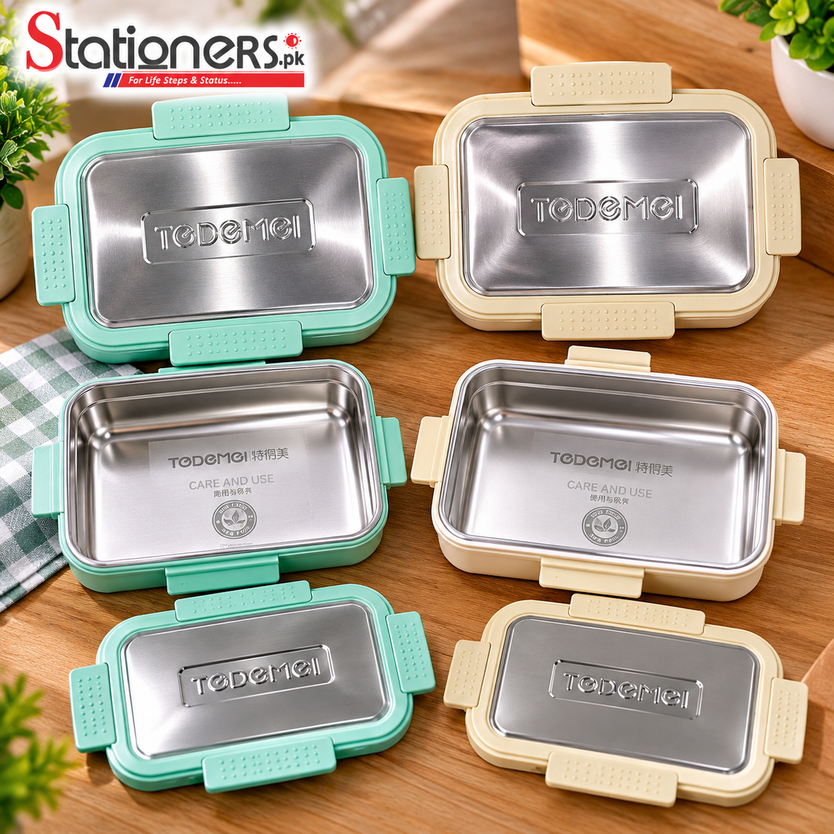 TODEMEI Stainless Steel Lunch Box with Secure Locking Lid – Mint Green & Cream