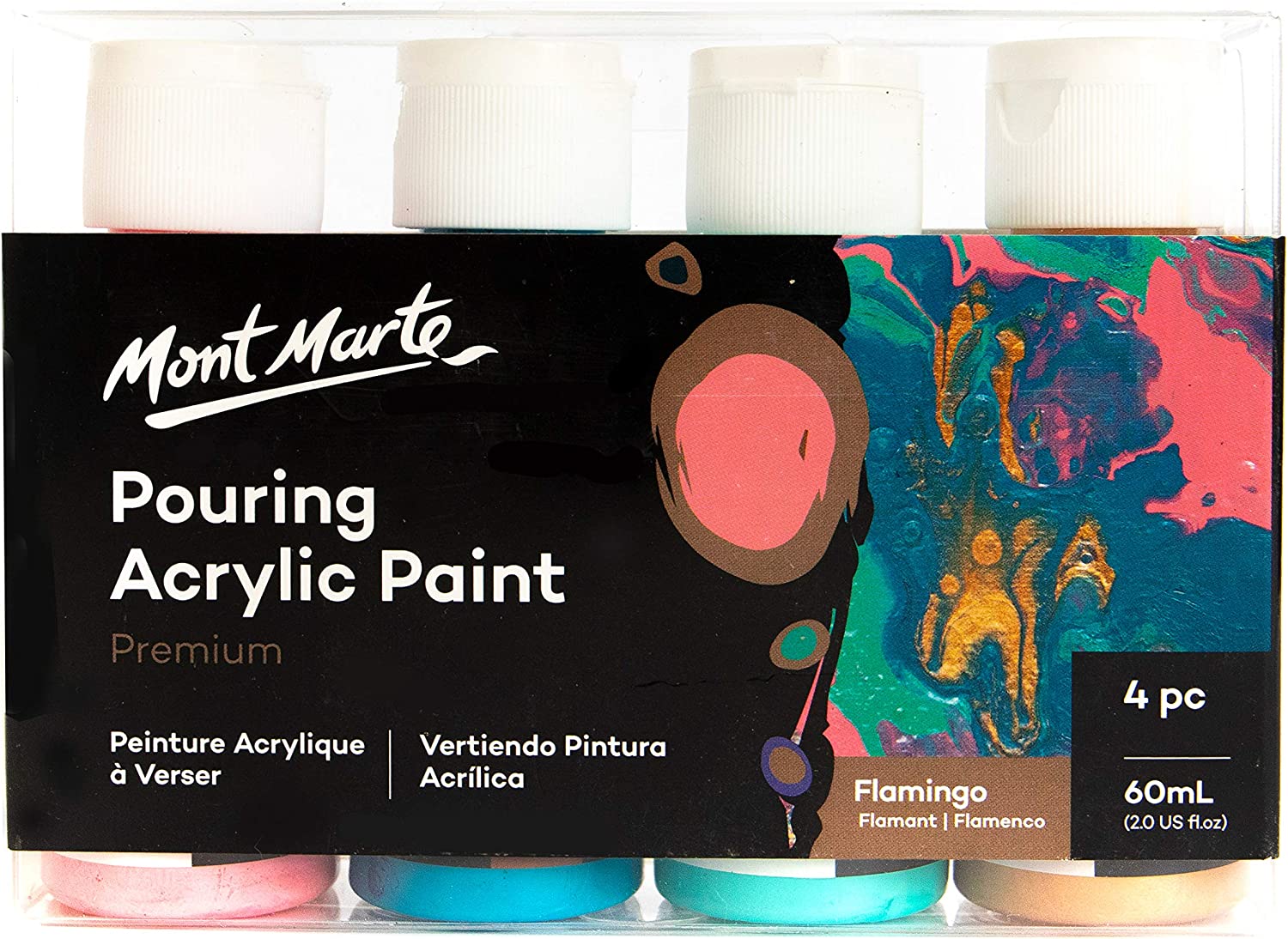 Mont Marte Pouring Acrylic Paint Set Premium 4pc x 60ml Flamingo