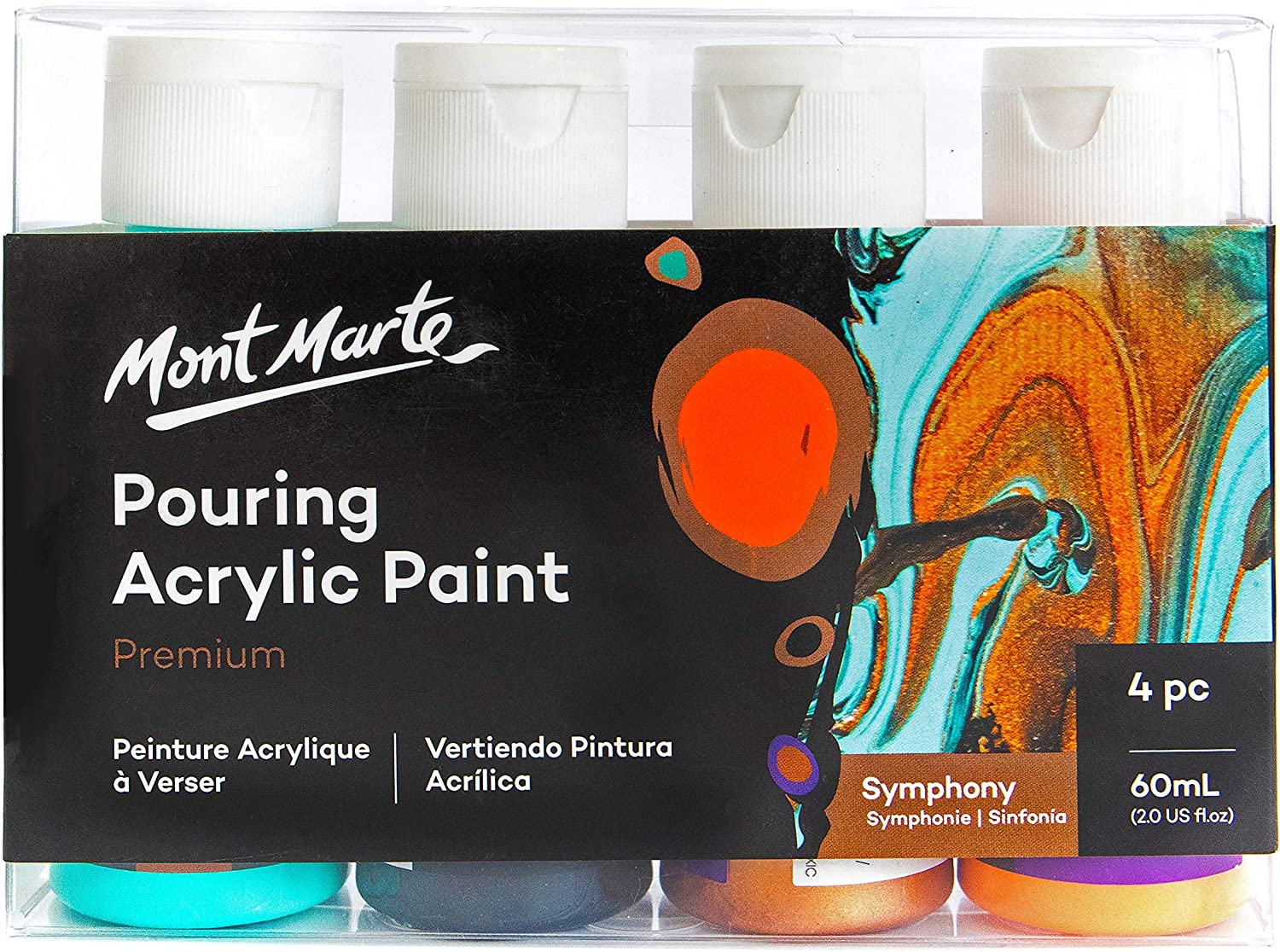 Mont Marte Pouring Acrylic Paint Set Premium 4pc x 60ml Symphony