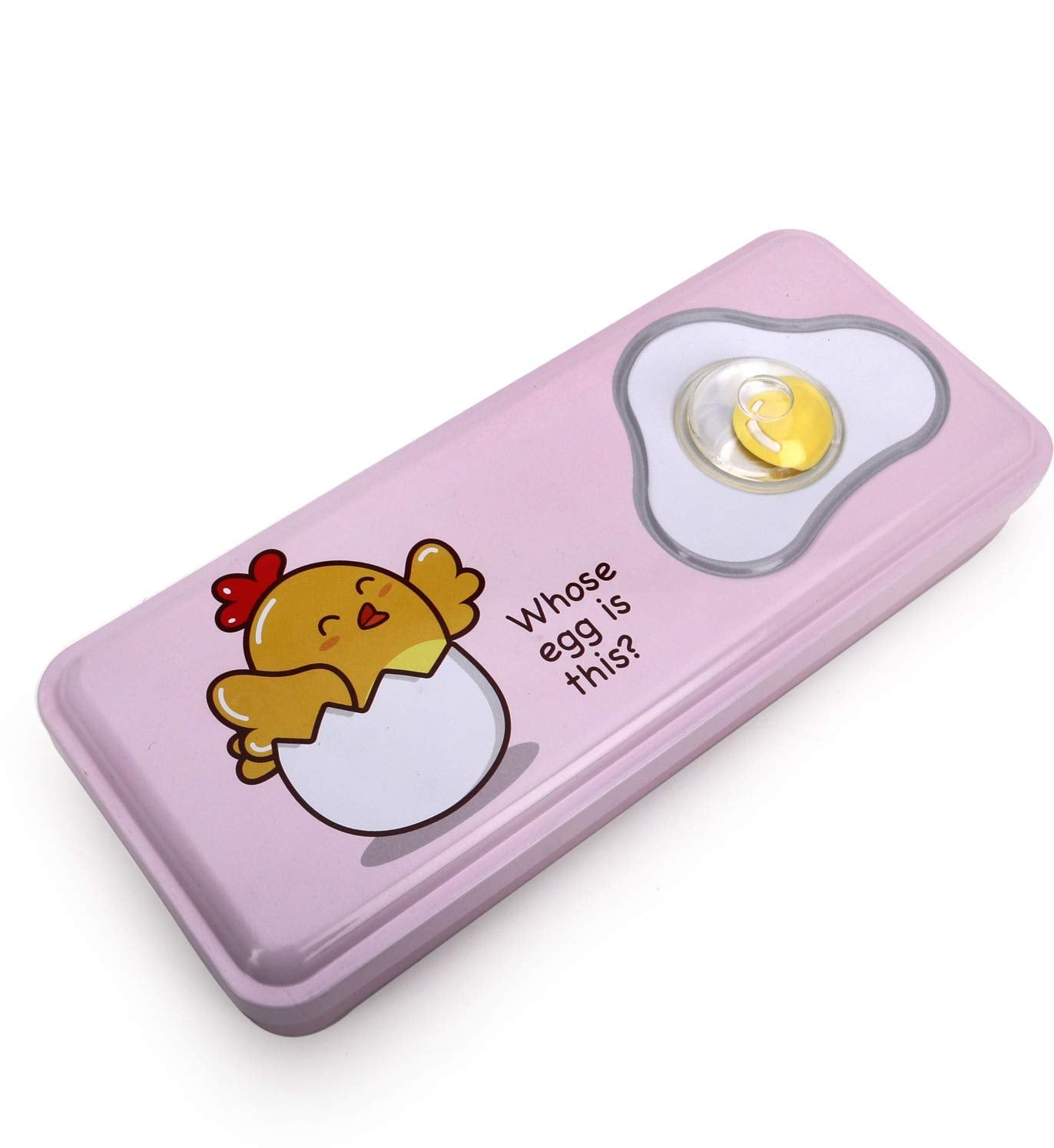 Multi-Layer Metal Pencil Box with 3D Egg Accessory on The Flap