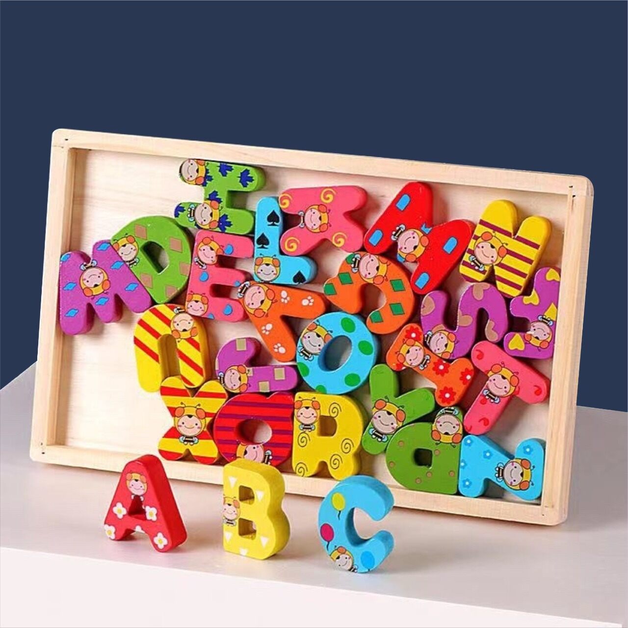 Multicolor Wooden Alphabets Learning Board 3D