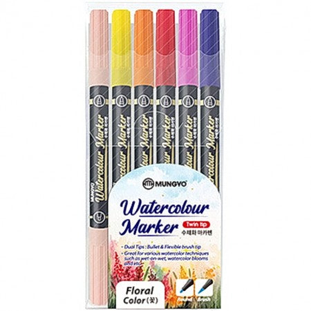 Mungyo Watercolor Twin Tip Pen Set of 6 Floral Colors