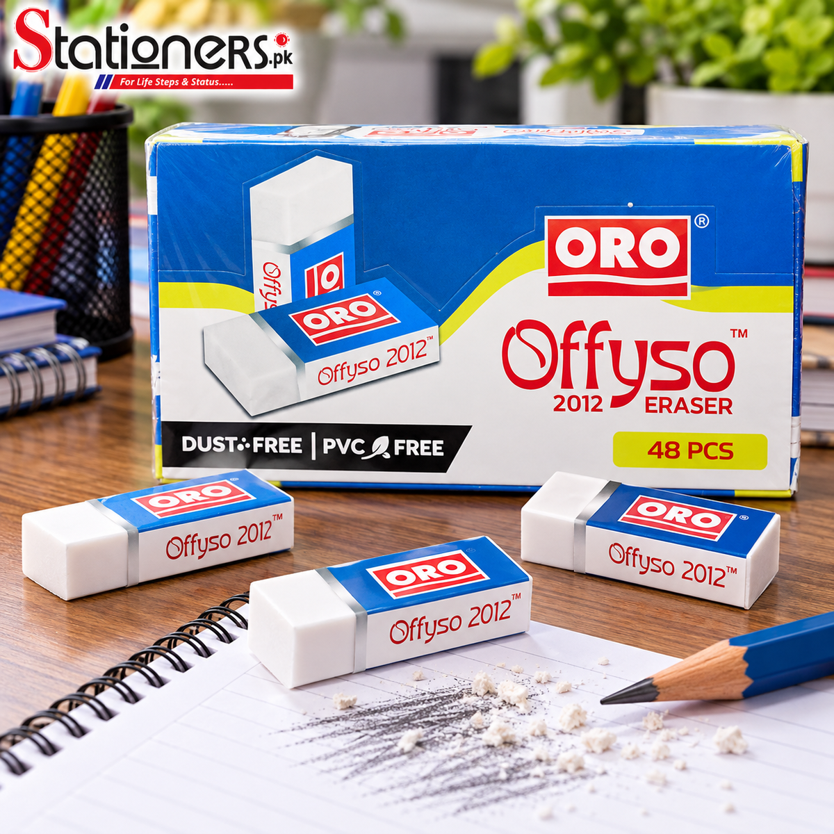 ORO Offyso 2012 Eraser 48 Pcs – Dust-Free, PVC-Free Pencil Erasers