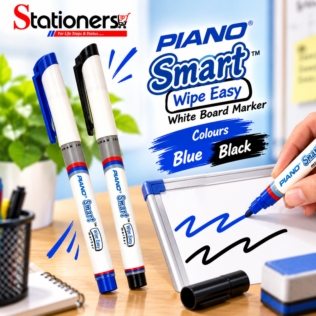 Piano Smart Wipe Easy White Board Marker Pack Of 10