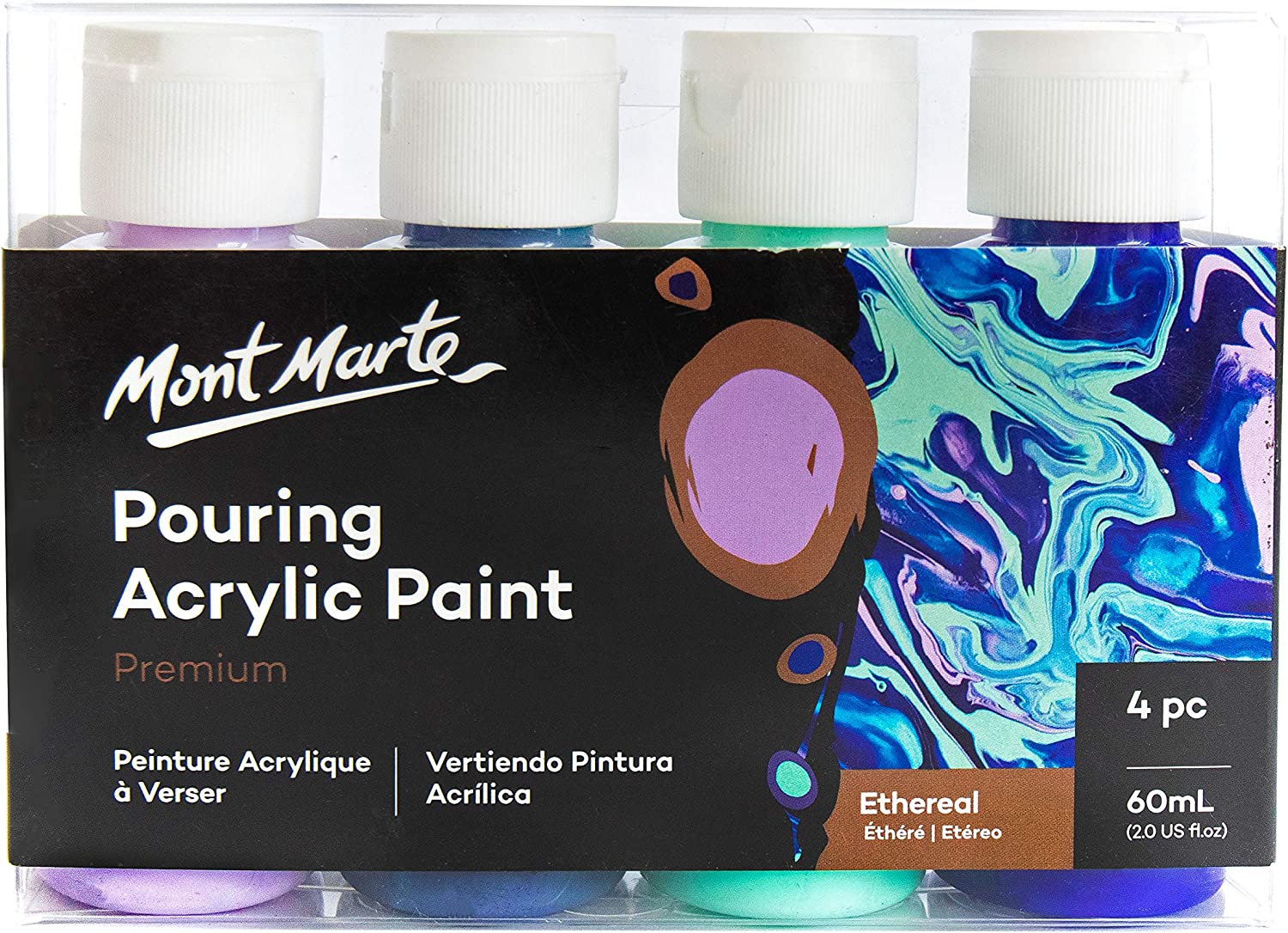 Mont Marte Pouring Acrylic Paint Set Premium 4pc x 60ml Ethereal