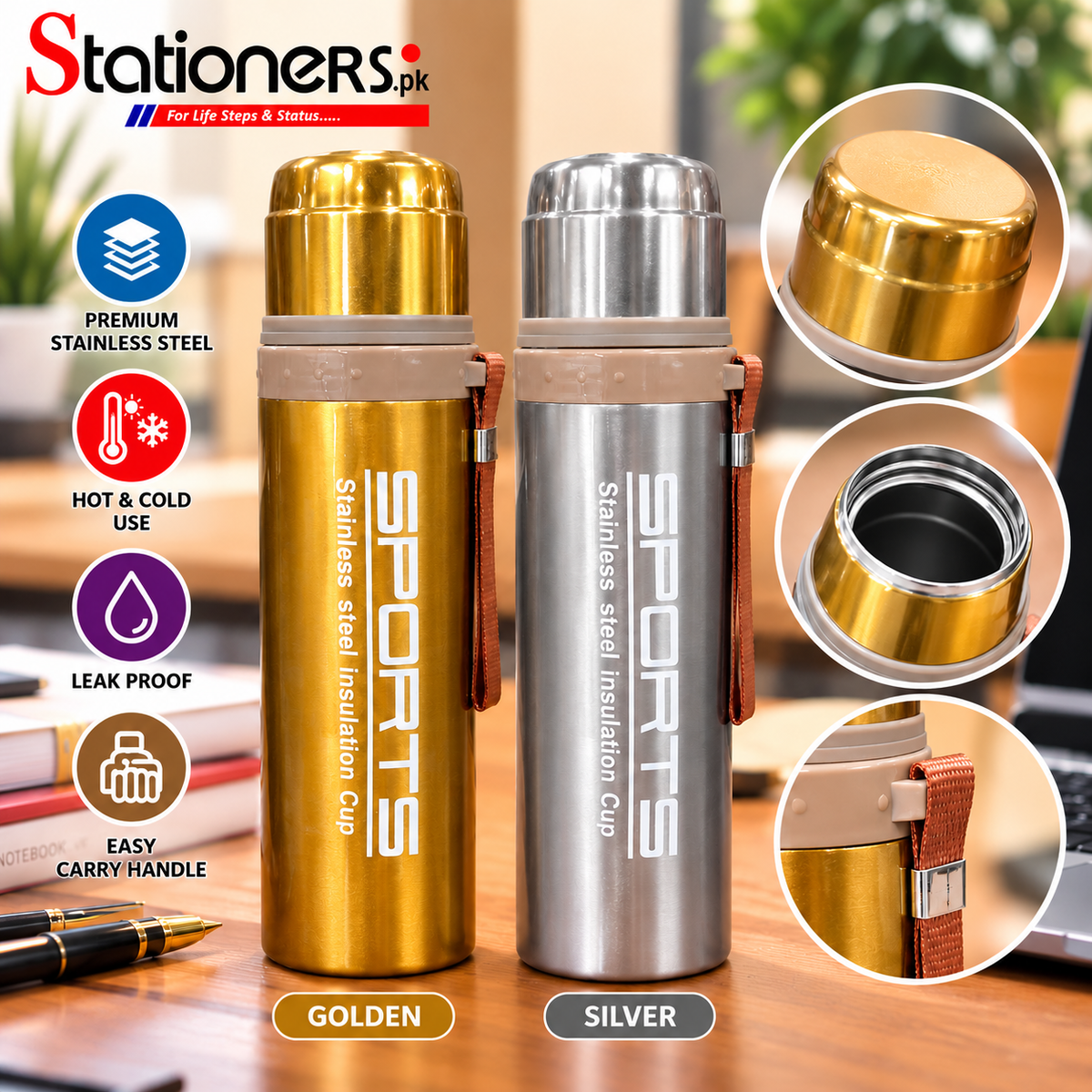Sports Stainless Steel Insulation Cup – Golden & Silver